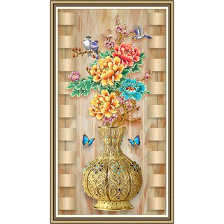 Tranh dán tường 3D VTC Khổ dọc Bình Hoa LV-0119K Kim sa