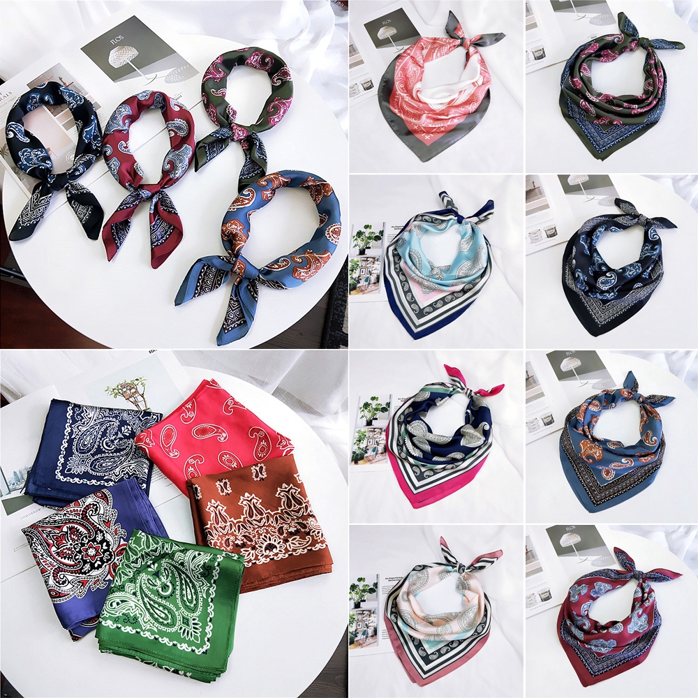 Khăn choàng cổ vuông lụa satin in họa tiết phong cách vintage thời trang dành cho nữ