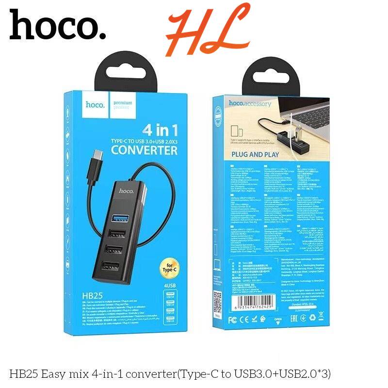 Hub Type C ra USB Hoco HB25 4 Cổng USB, Dây Dài 30CM - Chính Hãng BH 1 Năm - Hưng Long PC