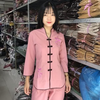 Bộ phật tử thêu hoa sen hàng may kĩ cực đẹp