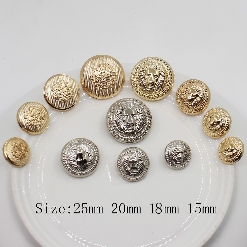 Set 10 khuy gài bằng hợp kim khắc hình sư tử màu vàng/bạc