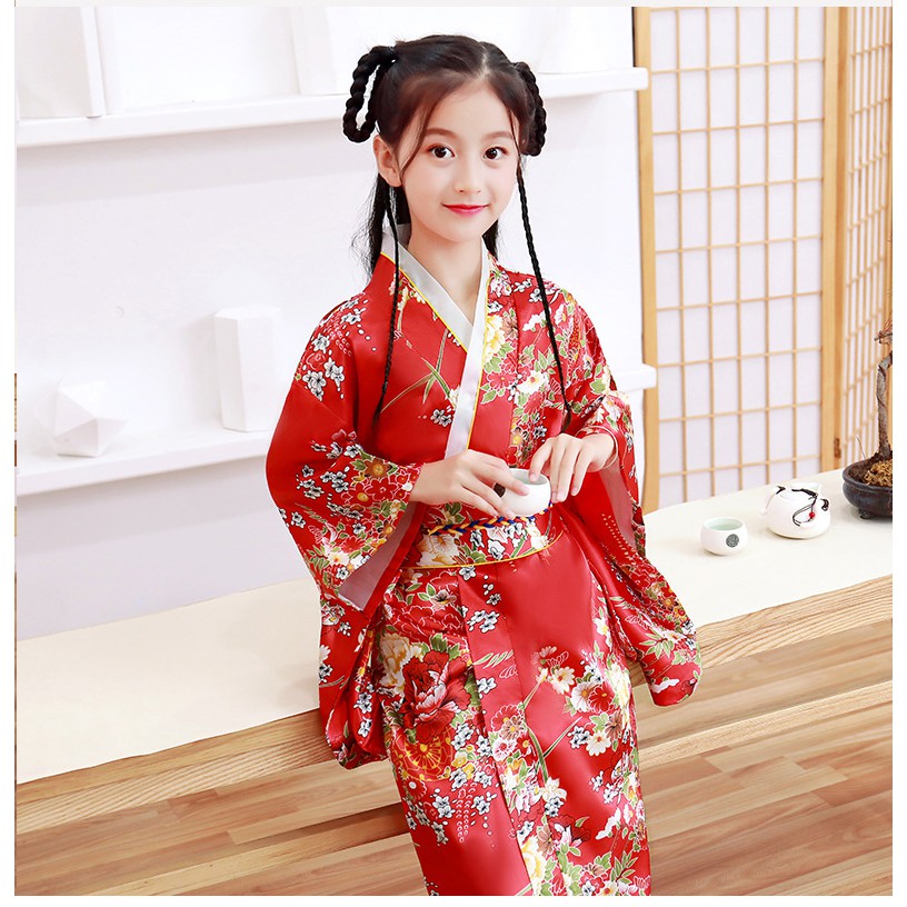 Áo kimono vải Satin mặc dịp lễ hội cho bé gái từ 19-32 kg