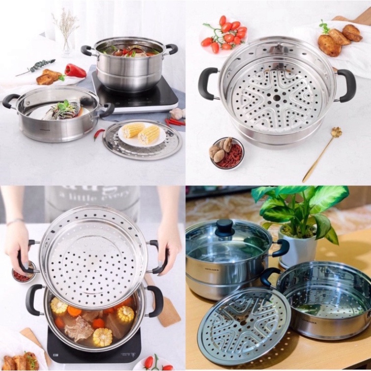 - Nồi hấp inox 2 tầng - dùng được bếp từ, bếp ga, bếp hồng ngoại - size 26 và 28cm