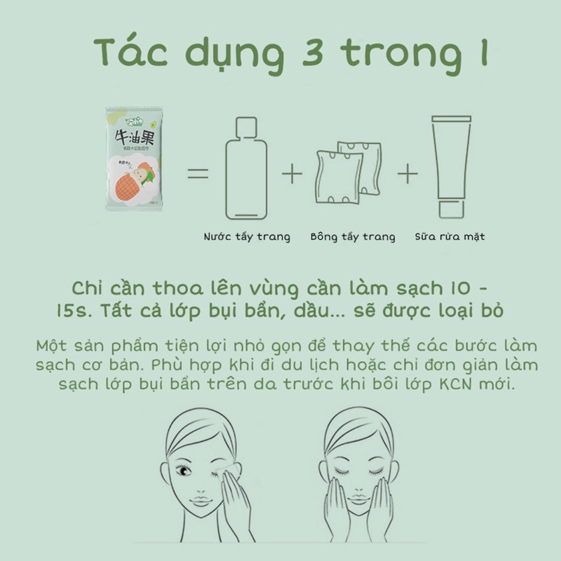 Khăn ướt mini tẩy trang và làm sạch tinh chất bơ