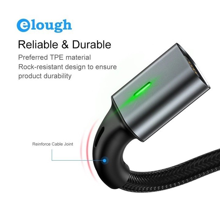 Cáp Sạc Dữ Liệu Hít Nam Châm Elough Estar Kèm 2 Đầu Lightning Iphone Hỗ Trợ Sạc Nhanh QC 3.0 Chính Hãng