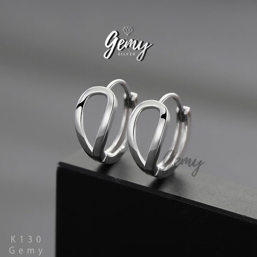 Khuyên tai nam bạc ta dáng tròn mạ vàng hình giọt nước cá tính, unisex Lexy (1 chiếc) | GEMY SILVER K130