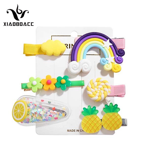 XiaoboACC Set 6 Kẹp Tóc Hình Trái Cây/ Cầu Vồng Xinh Xắn Cho Nữ