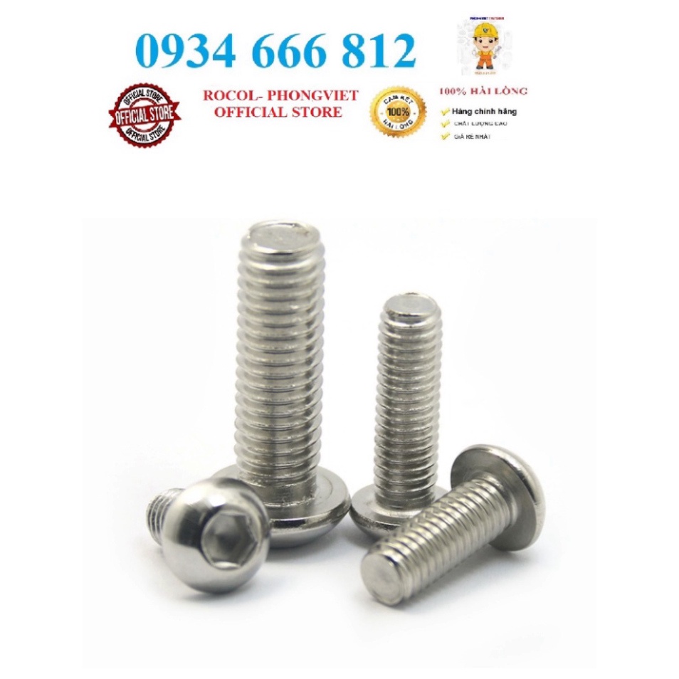 Combo 20c bulong lục giác chìm đầu cầu INOX 201 M8, M8x16,M8x20, M8x30,M8x40,M8x50