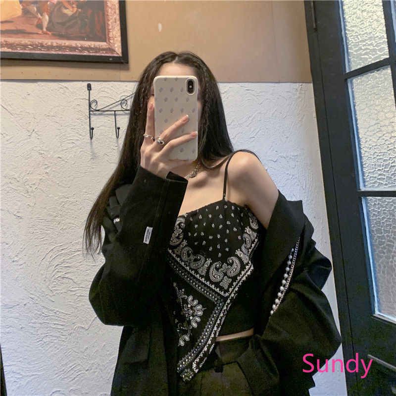 Áo Hai Dây Hoạ Tiết Hoa Phong Cách Retro Cho Nữ