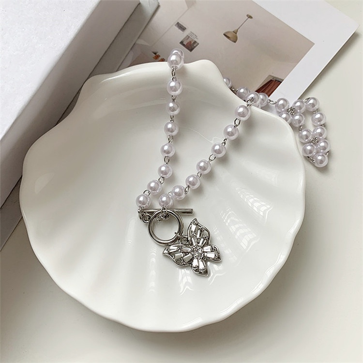 iF YOU Vòng cổ hợp kim xỏ hạt ngọc trai giả mặt hình bướm xinh xắn cho nữ