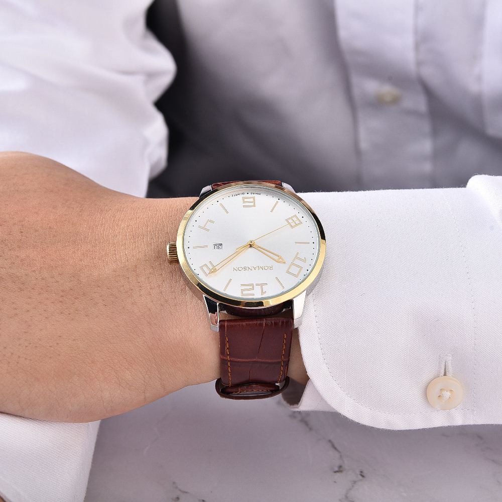 Đồng hồ Romanson Classic Men Watch TL8250BMCWH nam máy Thụy Sĩ, mặt mỏng kính chống xước, dây da cao cấp chính hãng
