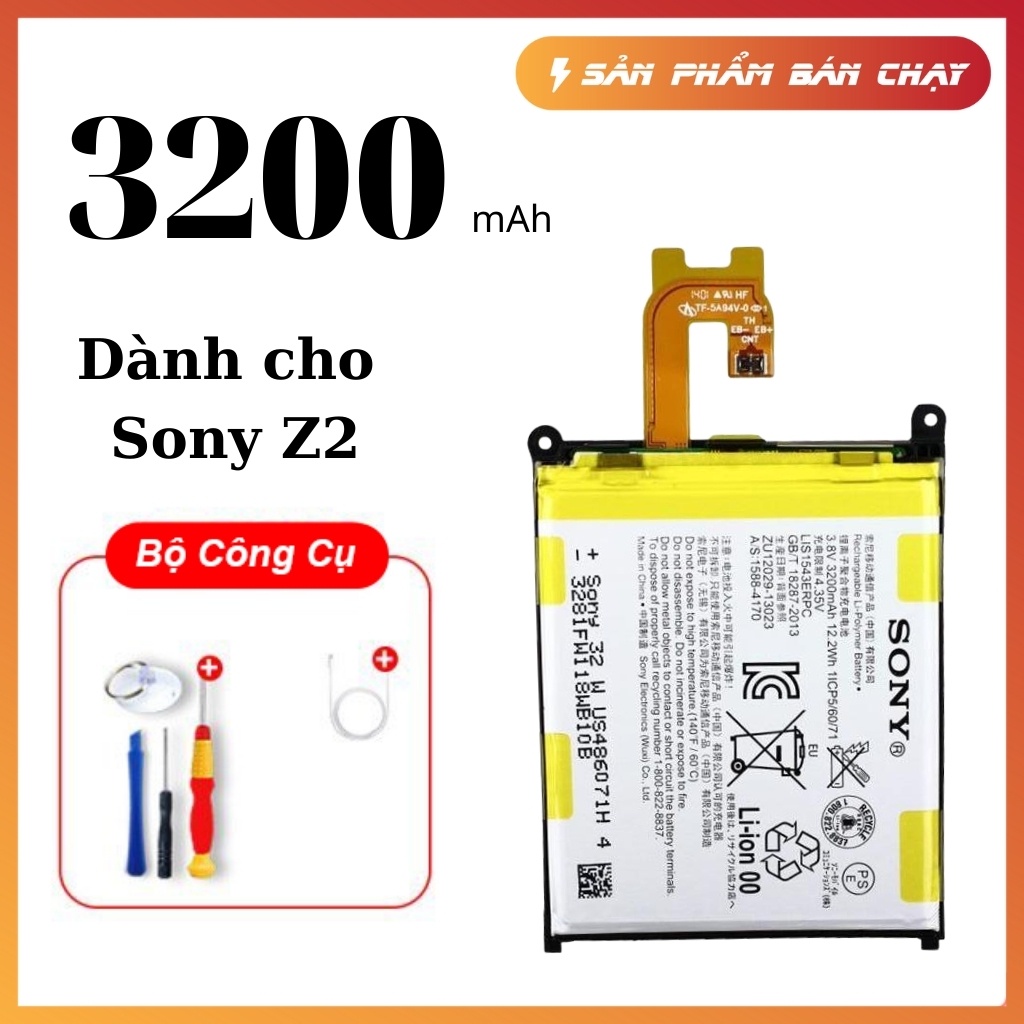 Pin Sony Z2, Pin chuẩn dung lượng 3200mAh, Bảo hành 1 tháng