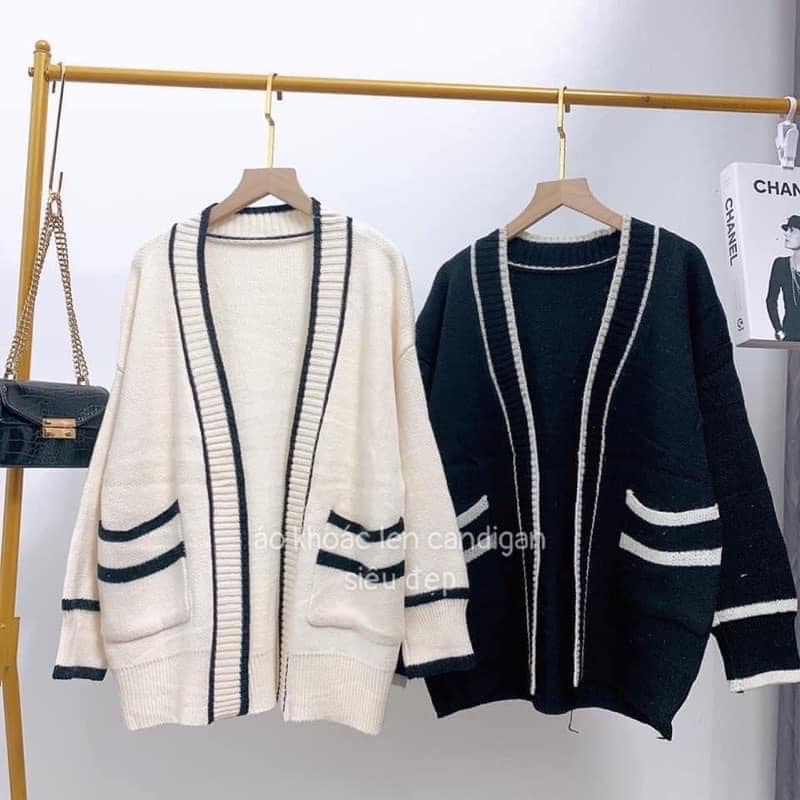 Khoác cadigan hàn phối chất len dày dặn hai màu xinh dễ phối vanmiushop