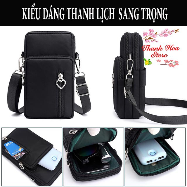 Túi đeo chéo nữ đi chơi vải dù chống nước thời trang nhỏ đẹp, nhiều ngăn đựng điện thoại, dễ thương màu đen, hồng giá rẻ | BigBuy360 - bigbuy360.vn