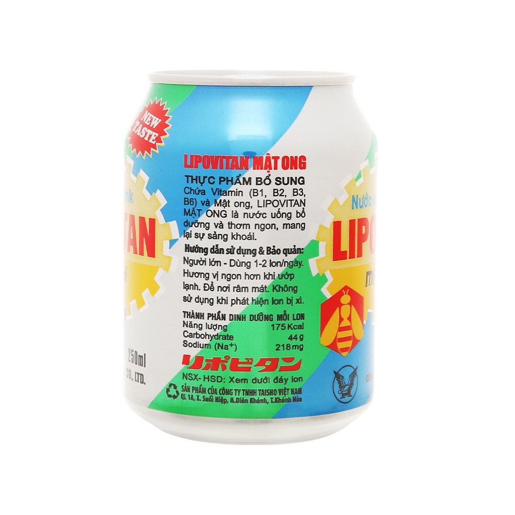 Nước tăng lực Lipovitan Honey (24 lon x 250ml)_ thùng 24 Lon_lốc 6 lon