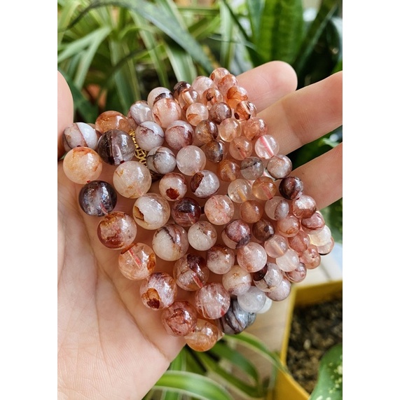 Vòng tay đá thạch anh thiên nhiên Fire Quartz, Thạch anh bao thể Hermatite