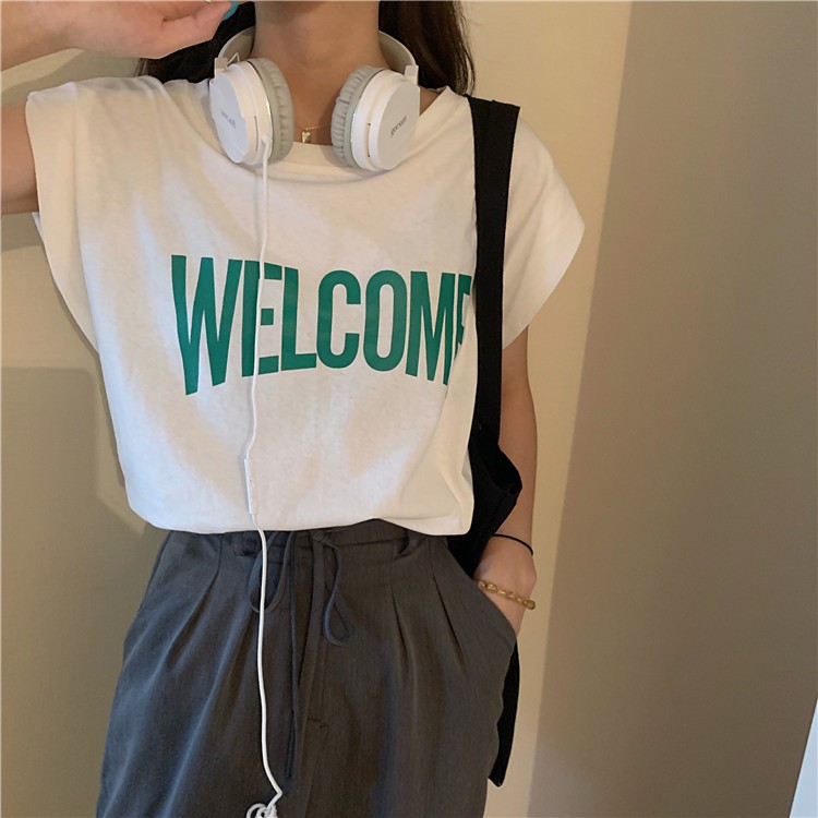 Áo Thun Nữ Không Tay Dáng Rộng Phong Cách Hàn Quốc