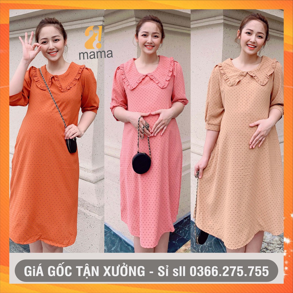 [BÁN SỈ] Đầm bầu dự tiệc 2MAMA dáng suông cổ bèo chất trượt Hàn siêu mềm mại V69