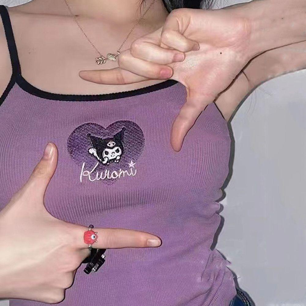 Áo Crop Top 2life Kuromi Hai Dây Màu Trơn Gợi Cảm Thời Trang Cho Nữ