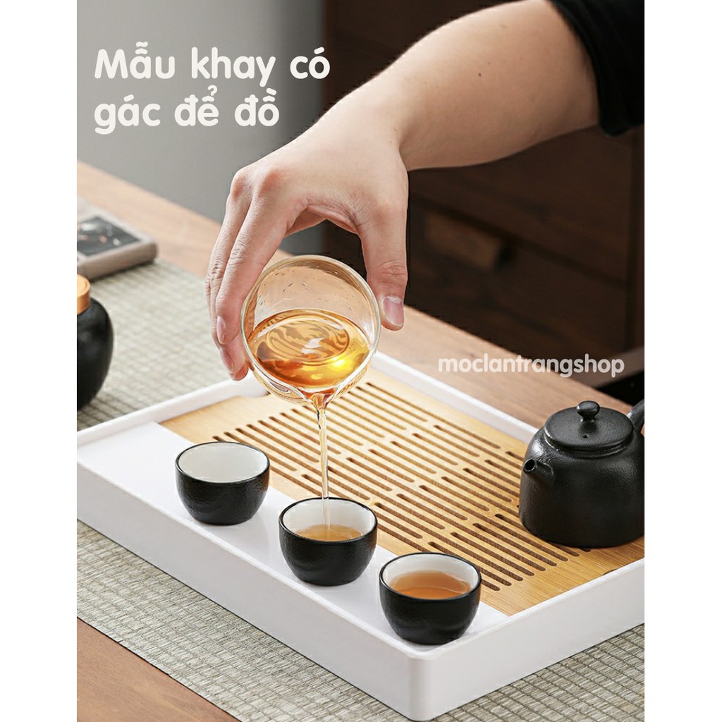 Khay trà tre 2 lớp loại 1 dày dặn, có khay hứng nước thoát nước. Khay uống trà đẹp. Khay đựng ấm chén chè