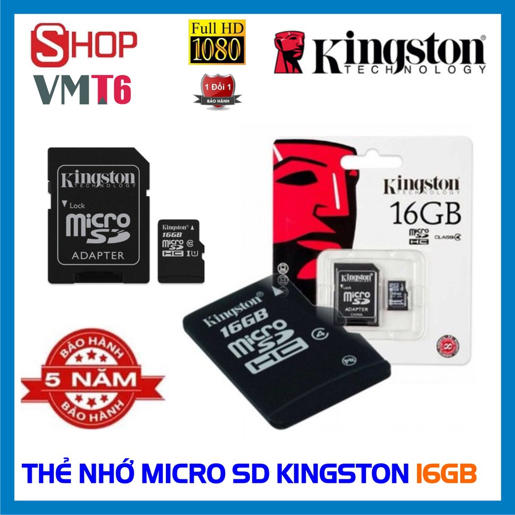 Thẻ nhớ 16GB Kingston MicroSD Class 10 (Kèm Adapter) - Bảo hành 5 năm !