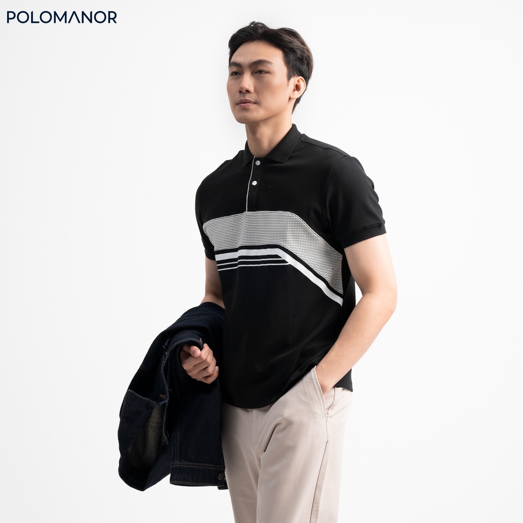 Áo Polo nam phối HALAND vải cá sấu cotton CMC, nam tính, thanh lịch, sang trọng - POLOMANOR
