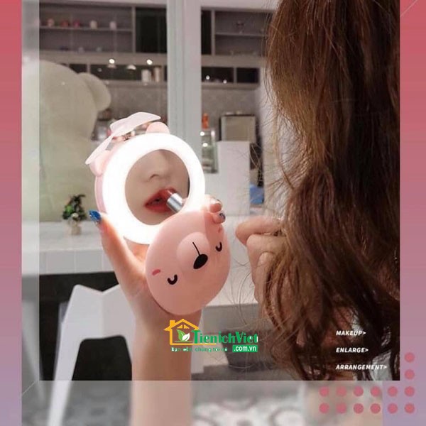 Gương Soi Có Đèn Kèm Quạt Mini Tích Điện Hình Cute