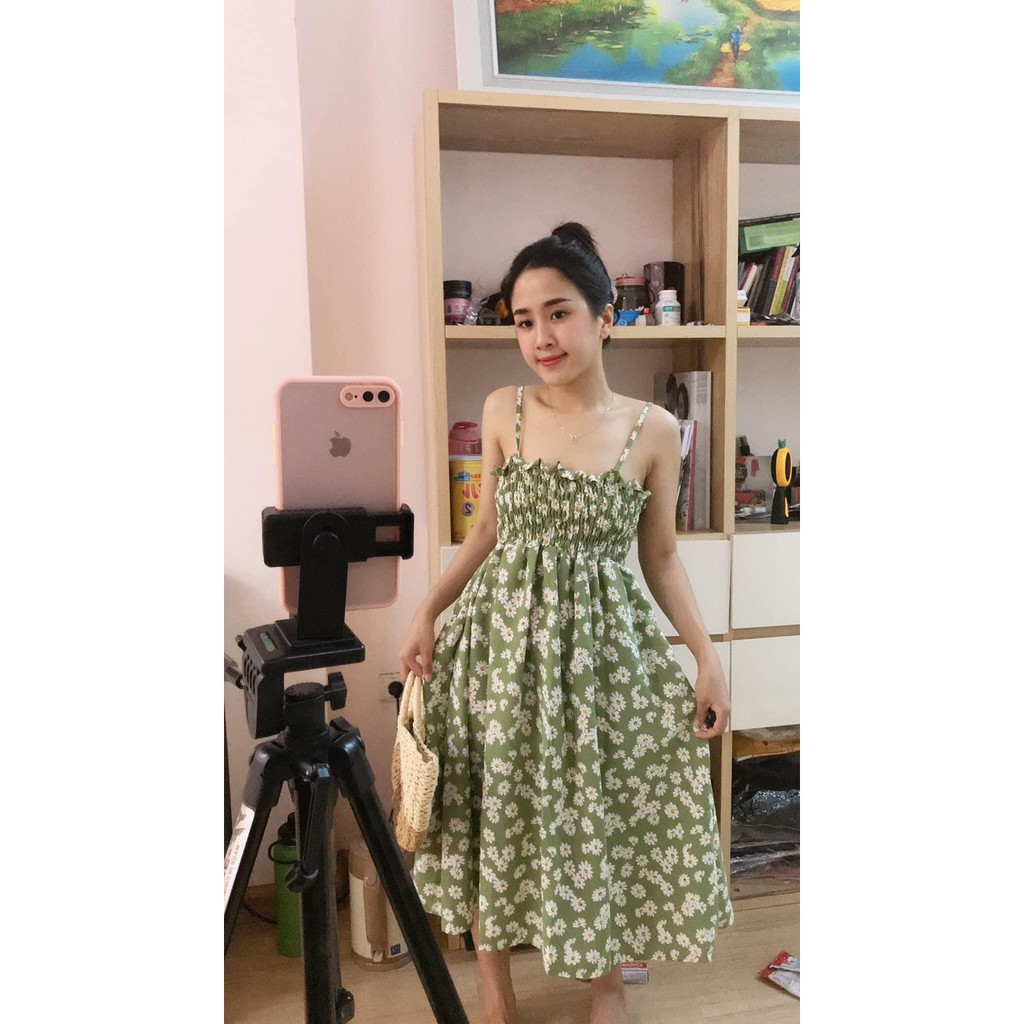 [ Mã FAMAYWA2 giảm 10K đơn 50K] váy 2 dây hoa cúc nhí có chun ngực thướt tha | BigBuy360 - bigbuy360.vn