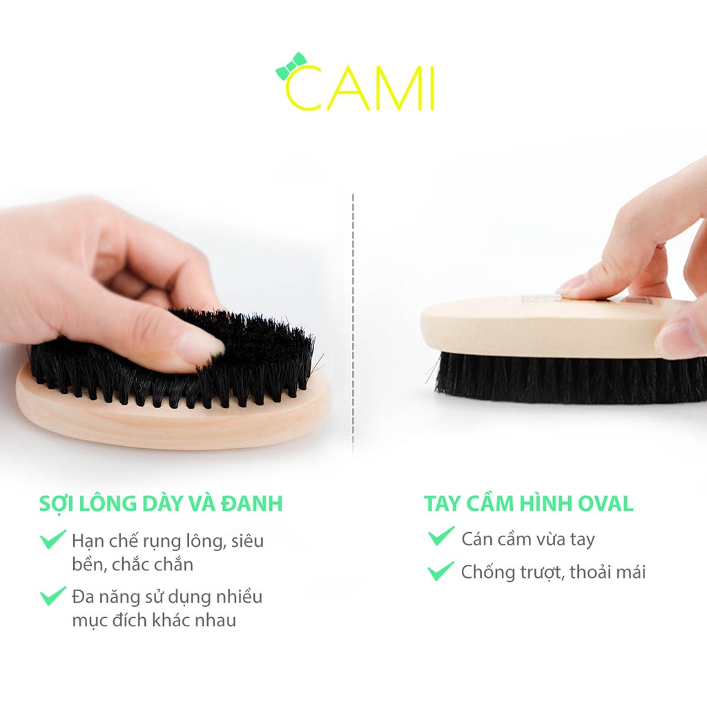 Bàn chải hình oval phủi bụi râu, tóc lông heo cán gỗ giúp đánh xi giày đa năng, tiện ích - Cami - CMPK254