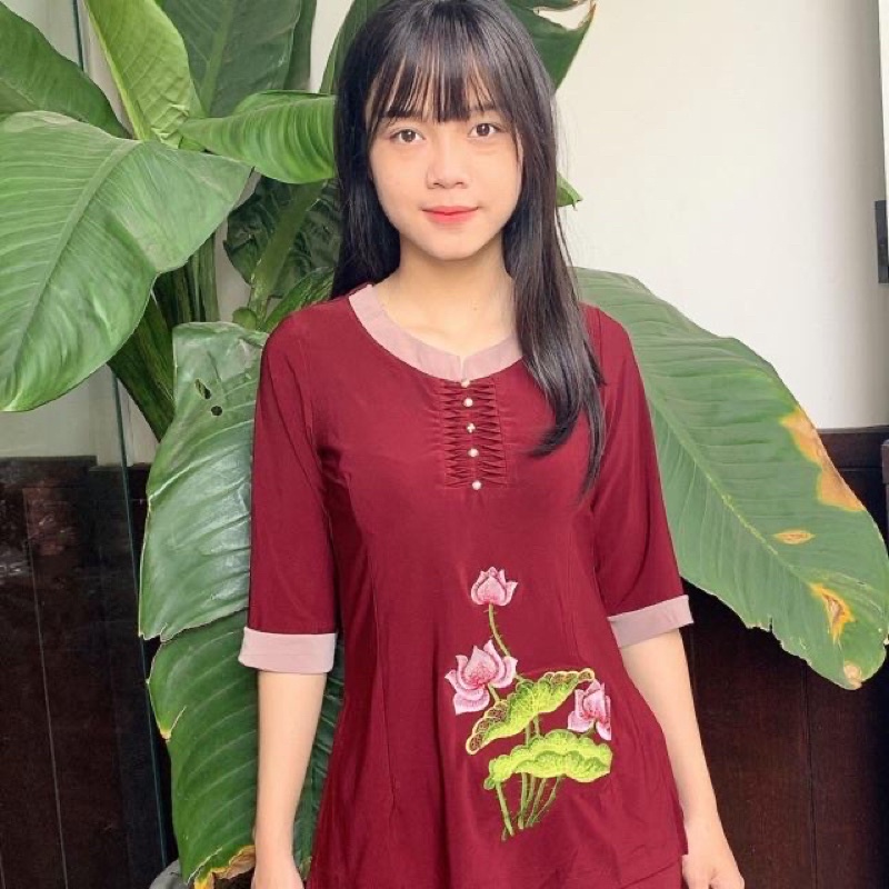 Thun phối thêu hoa sen