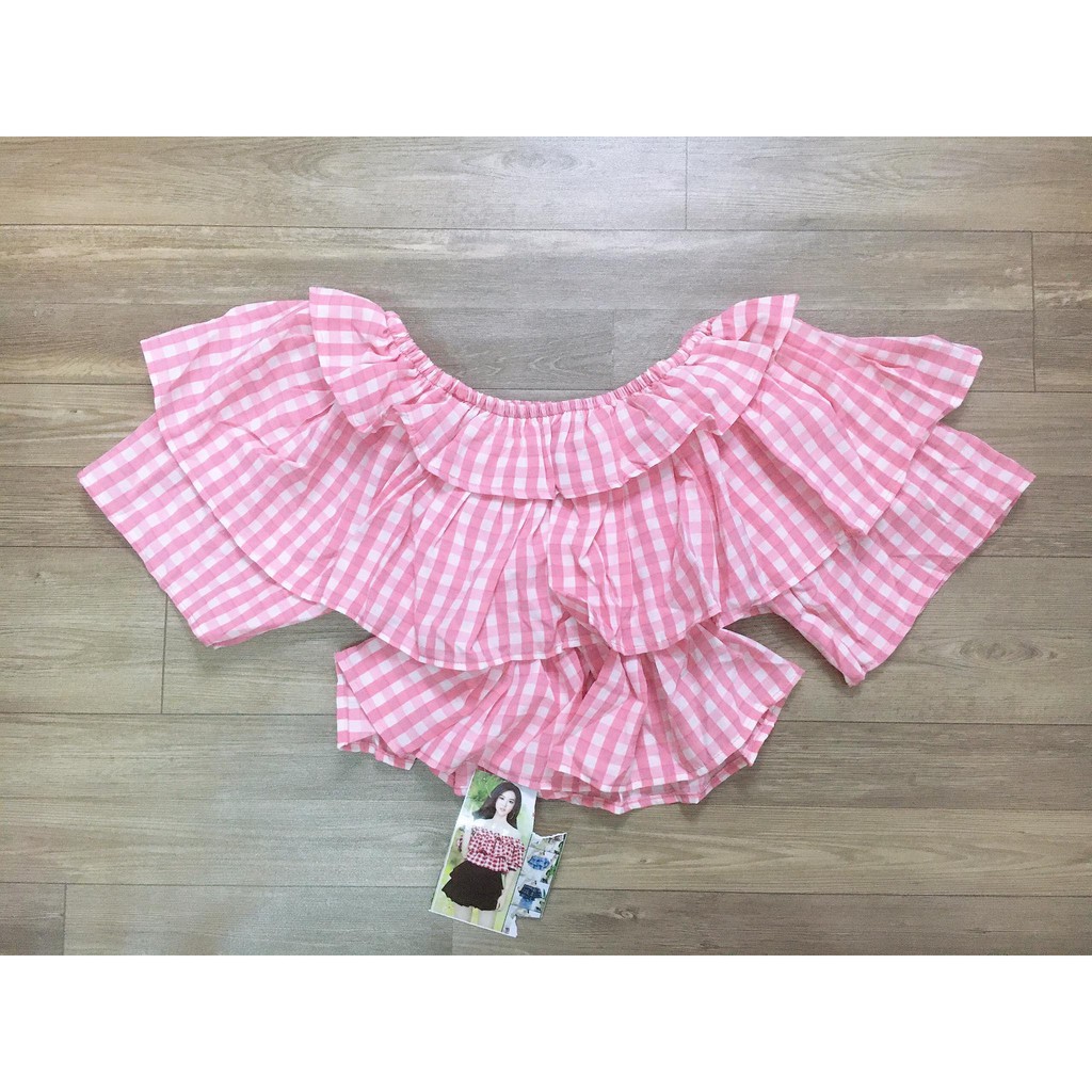 ÁO KIỂU CARO CROPTOP PHỐI BÈO TRƯỚC NGỰC | BigBuy360 - bigbuy360.vn