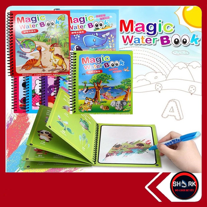 Tranh tô màu nước ma thuật, sách tập tô thần kỳ, magic water book cho bé , tặng 1 bút tô màu