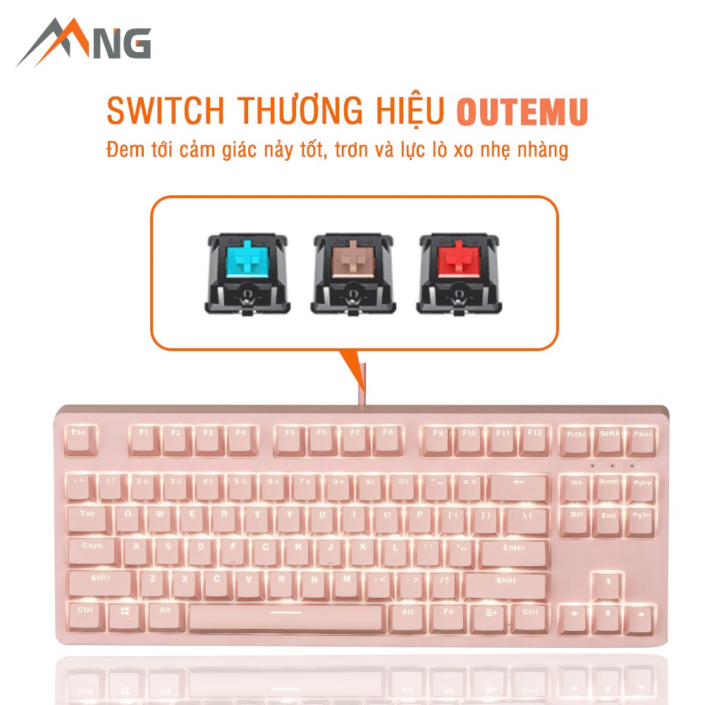 Bàn phím Gaming E-DRA EK387 DREAM PINK Cơ Đèn Led 87 phím Có Dây Bảo hành 24 tháng