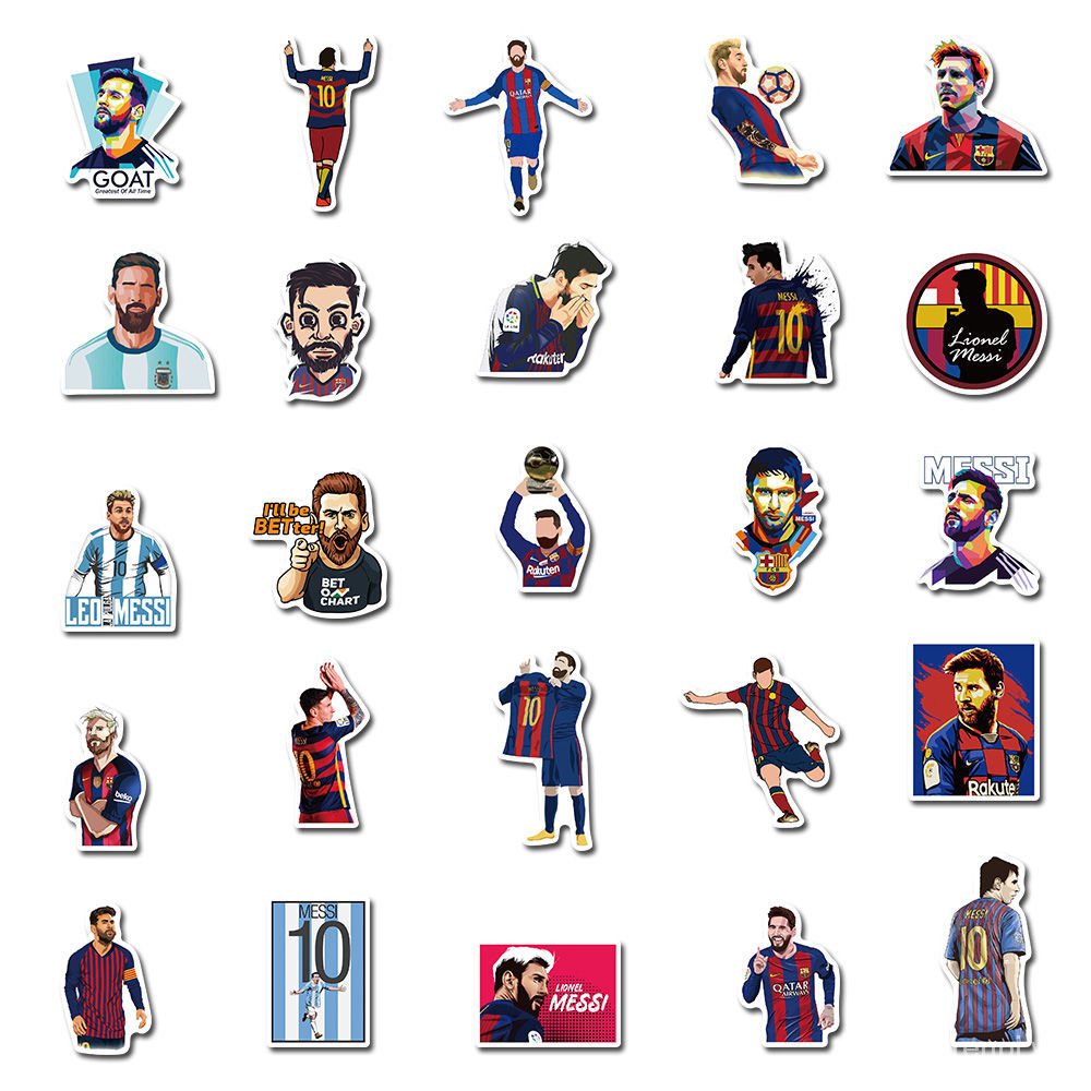 Bộ 50 Miếng Dán Trang Trí Laptop Chống Thấm Nước Hình Cầu Thủ Bóng Đá Messi