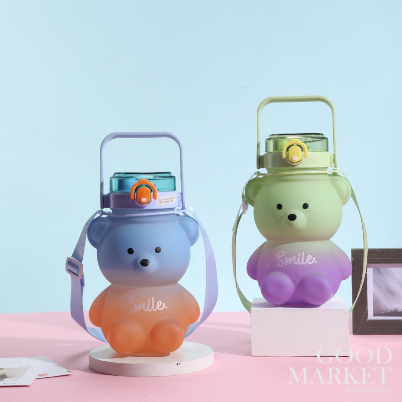 Bình Nước Thể Thao 800ml Bằng Nhựa Màu Hồng In Họa Tiết Dễ Thương Có Ống Hút Và Dây Đeo Cho Bé Gái