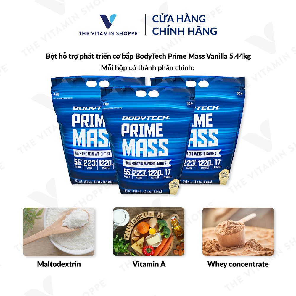 Bột hỗ trợ phát triển cơ bắp BODYTECH Prime Mass Vanilla 5.44kg