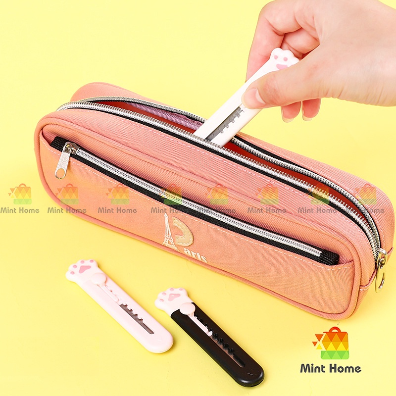 Dao cắt rọc giấy mini bỏ túi họa tiết hình dạng móng chân mèo cute xinh xắn lưỡi inox dùng cho văn phòng