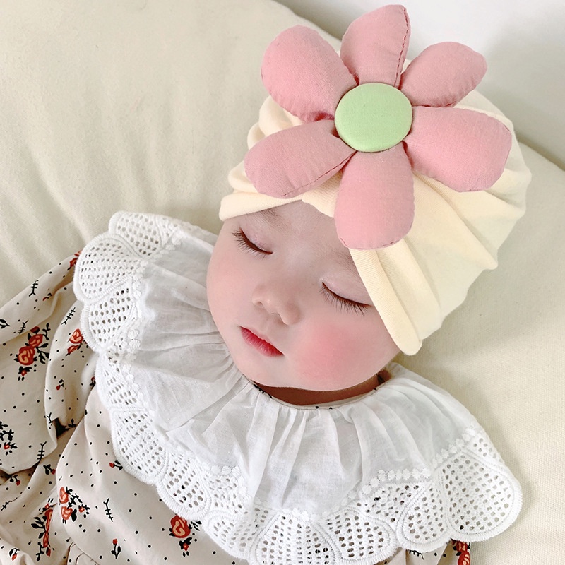 Mũ trùm đầu đính hoa 3d vải mềm mại dễ thương cho bé
