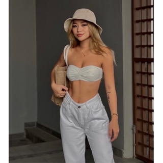 Quần jeans trắng ống rộng cạp thấpi