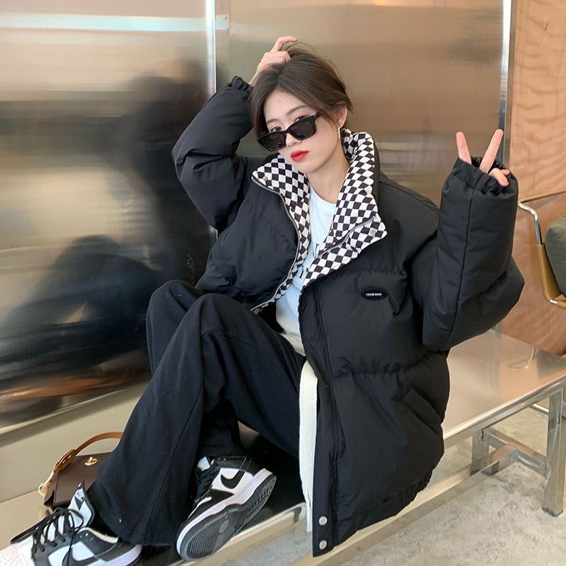 Áo phao đôi áo phao béo đại hàn lót caro phong cách Hàn Quốc Aimee closet