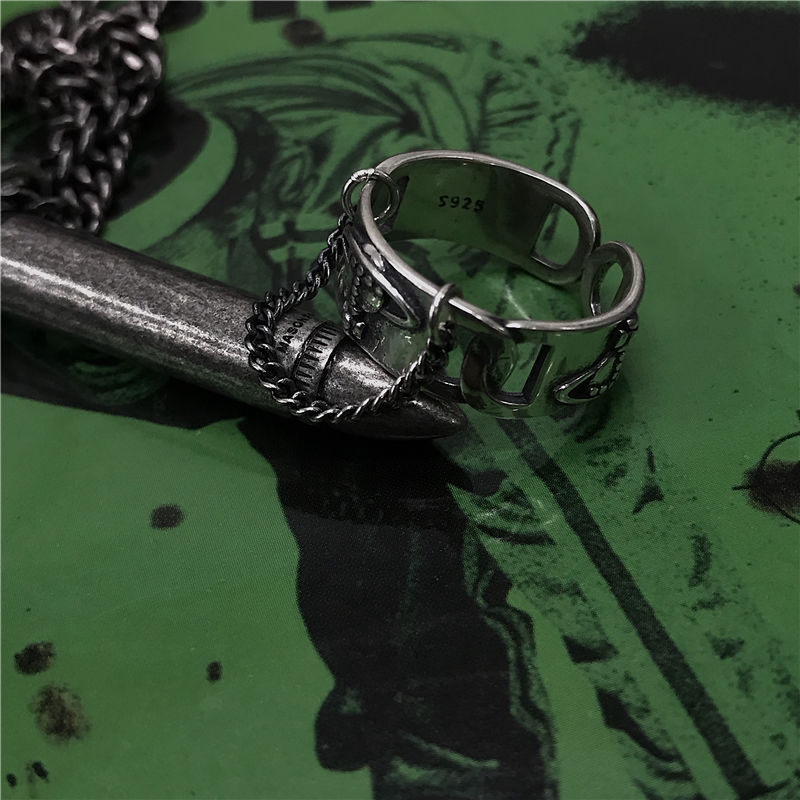 Nhẫn thép titan phối dây xích phong cách retro harajuku cá tính cho nam nữ 2210024