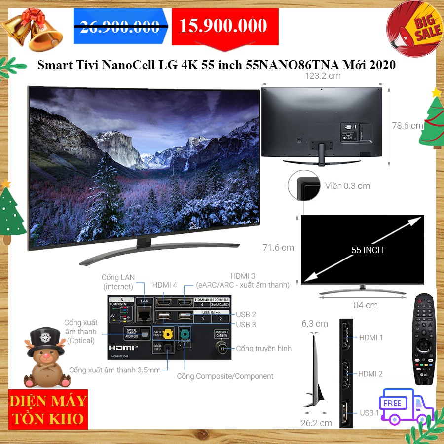 Smart Tivi NanoCell LG 4K 55 inch 55NANO86TNA Mới 2020 KHUNG TRANH