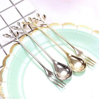 Bộ 4 muỗng nĩa hình lá sang trọng mạ vàng