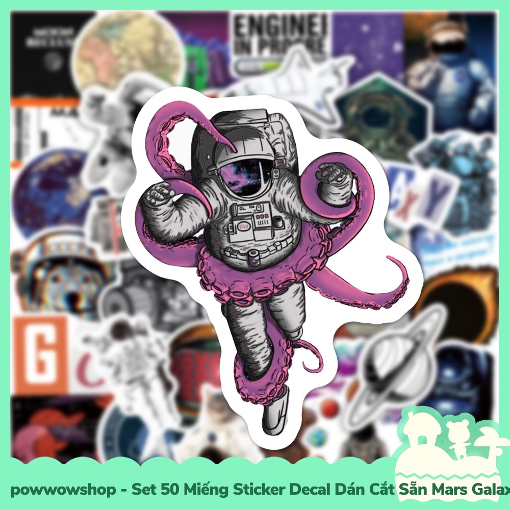 [Sẵn VN - Hỏa Tốc] Set 50 Miếng Sticker Decal Cắt Sẵn DIY Dán Trang Trí Vật Dụng Mẫu Mars Galaxy Engineer
