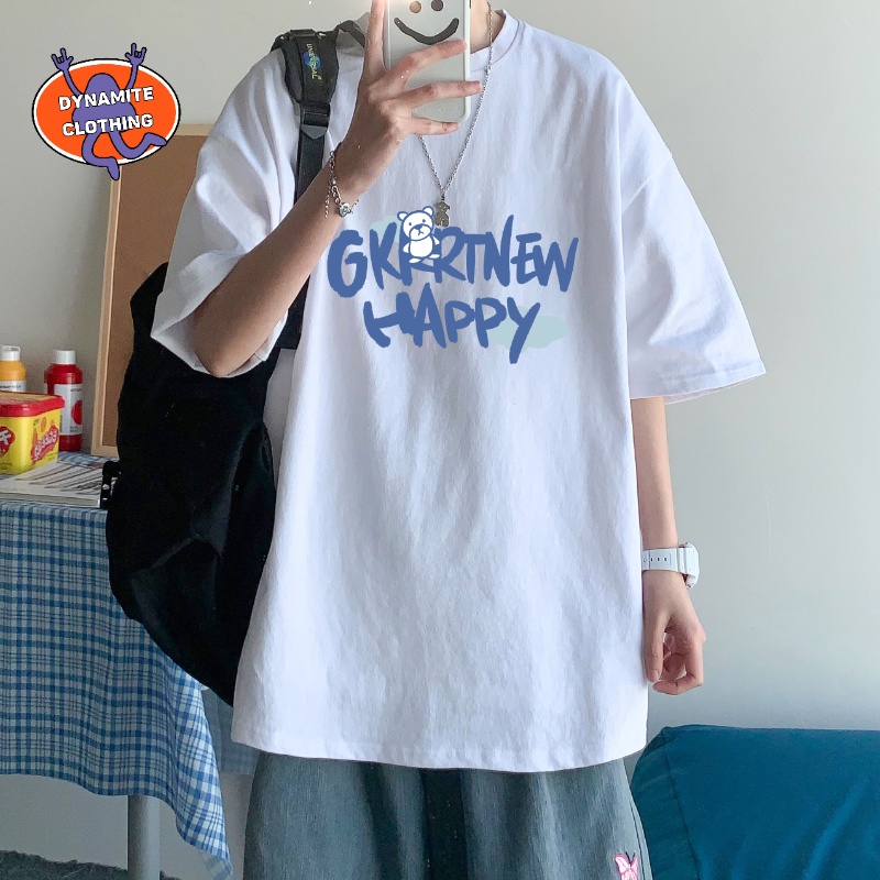 Áo Thun Tay Ngắn Cổ Tròn Dáng Rộng In Hình Gấu Và Chữ Thời Trang Cho Nam Size M-5XL