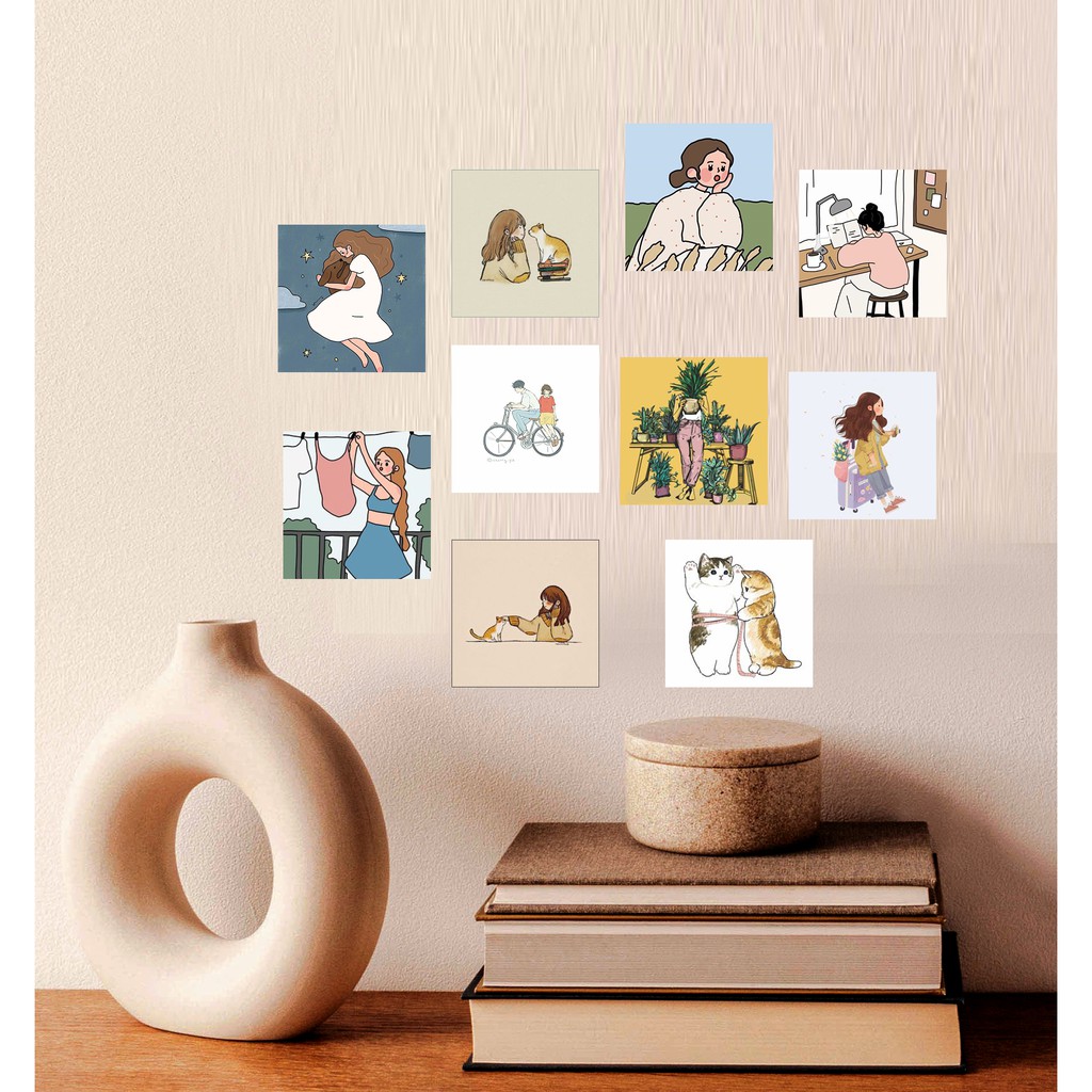 Set thiệp - postcard -decal dán cô gái trang trí cực xinh -10 hình 9x9cm | BigBuy360 - bigbuy360.vn