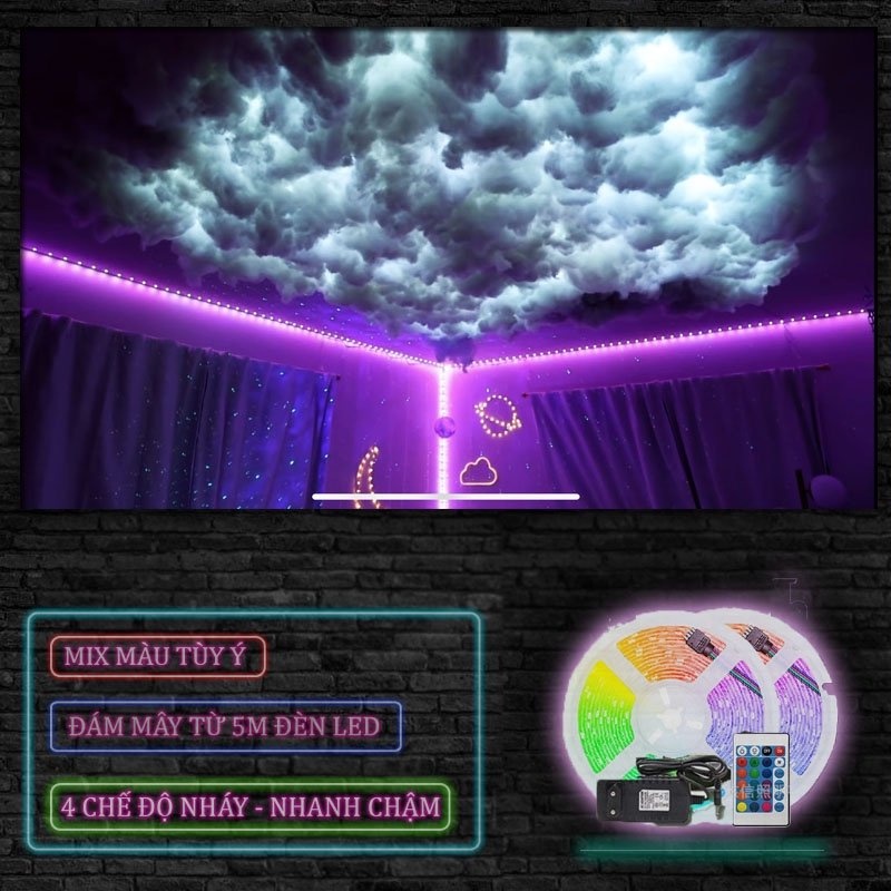 Dây Đèn Led Dây RGB 16 Màu Thay Đổi Kèm Remote Điều Khiển Từ Xa Trang Trí Nhà Cửa / Phòng Khách /Phòng Ngủ DIY