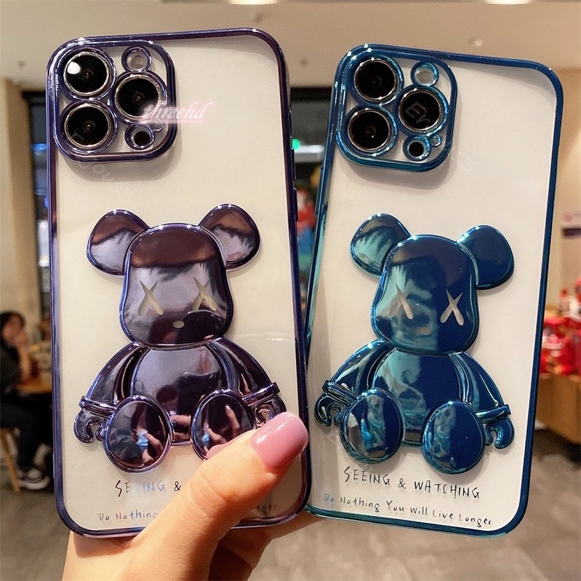Ốp điện thoại họa tiết gấu ba chiều thích hợp cho iPhone 14 13 12 11 Pro Max SE2020 X XR Xs 7 8 Plus