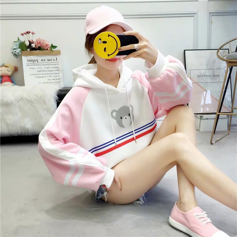 Áo Khoác Hoodie Nỉ Thời Trang Nữ 3 Sọc Mặt Gấu Cute❤️FREESHIP❤️ | BigBuy360 - bigbuy360.vn
