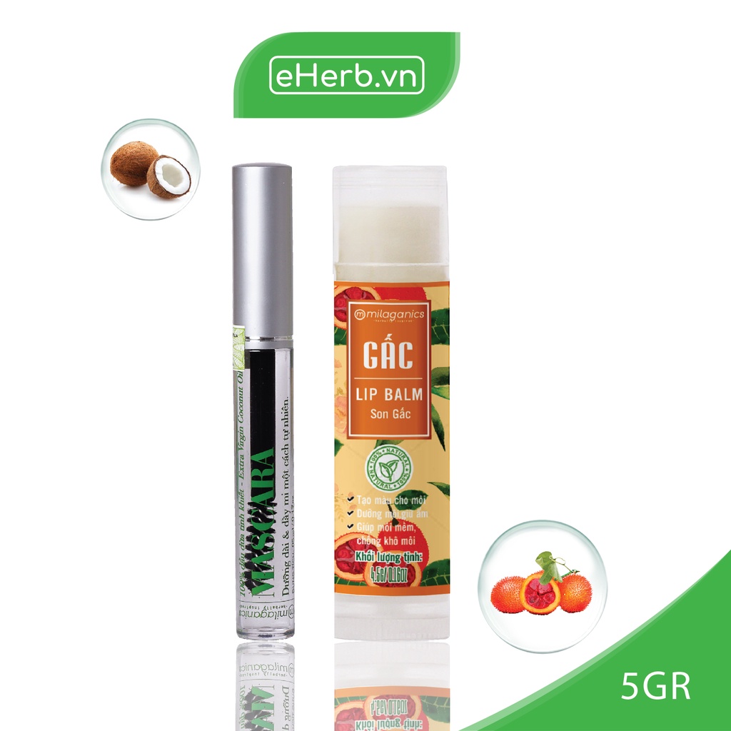 Combo Mascara Dầu Dừa Nguyên Chất Dưỡng Dài Mi & Son Gấc Ngừa Thâm Môi MILAGANICS
